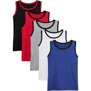 5 Pack Boys' Tank Undershirt Sleeveless Tank Tops Assorted Colors Round Neck Cotton Tank TopsGift.