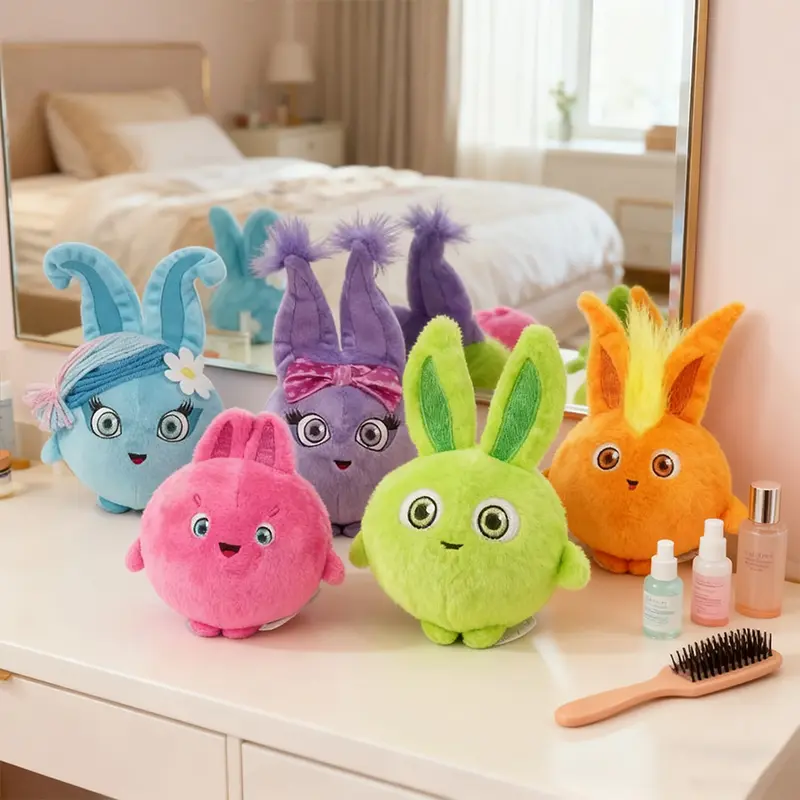 Adorable Rainbow Rabbit Plush Ornaments Set - 5-Piece Trending Vibrant Colorful Bunny Decorations for Home & Gifting