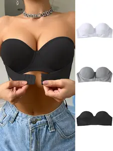 MIMILEMON Women's 3PCS Basic Plain Push-Up Lifting Bras, Add 2 Cups, Padded Unlined, Smoothing Breathable Comfortable, Adjustable Detachable Straps, Hand Wash Only, Versatile Everyday Wear