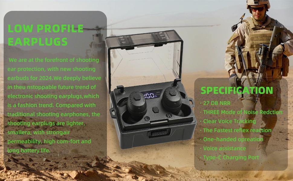 ARM NEXT E30 Tactical Earbuds, Wireless Hearing Protection with 31dB Noise Reduction & Sound Pickup, Bluetooth 5.4, 50H Playtime, ABS Outdoor Gadgets for Shooting & Hunting, Pc, Smartphone, Foam Audio Headphone, Led Display, Phone, Port, Electronic tiktok