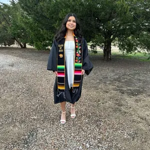 Floral Mexican Graduation Sash with golden hand sewn edges