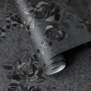 Black Peel and Stick Wallpaper 118inL 17.7inW Black Silk Embossed Floral Contact Paper for Cabinets Drawers Furniture Textured Flower Removable Wallpaper for Kitchen Bathroom Waterproof Thicken