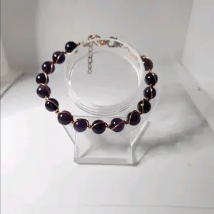 Natural Amethyst Wire Wrapped Crystal Bead Bracelet 8mm