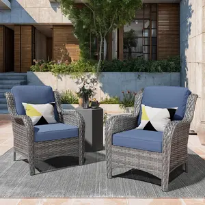 Outdoor Wicker Patio Chairs Set of 2: Rattan Dining Chairs & Porch Chairs with High Back, Deep Seating, Eco-Friendly Fabric, Spacious Armrests
