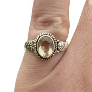 Sterling Silver Citrine Ring with Leaves - Women's Jewelry