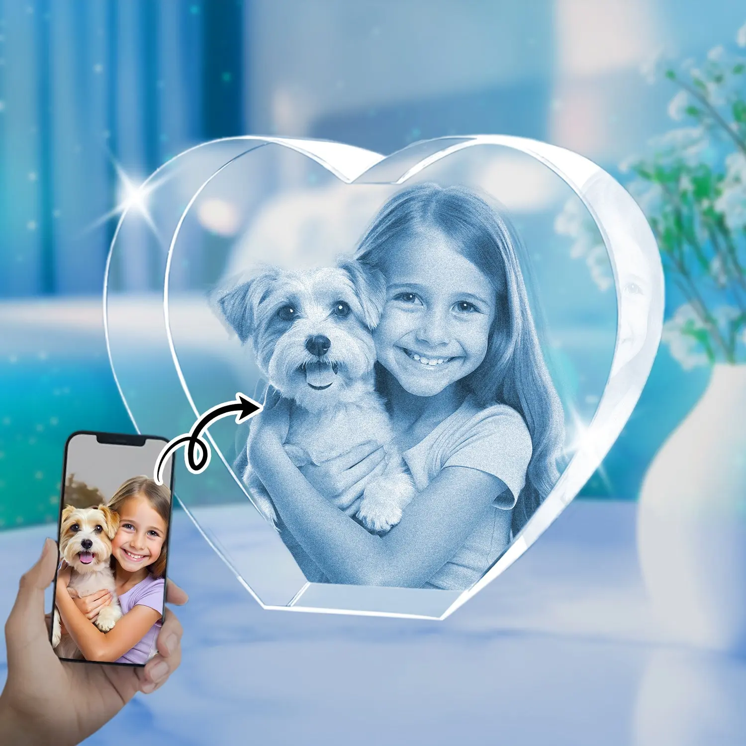 Medium Heart 3D Crystal – Engraved Crystal Display with LED Base