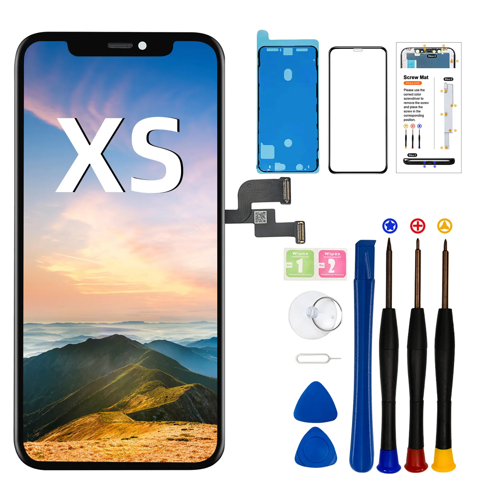 EFAITHFIX for iPhone XS LCD Screen Replacement 5.8 Inch Assembly Display and 3D Touch Screen Digitizer with Repair Tools Kit for A1920/A2097/A2098/A2099/A2100 with Waterproof Adhesive Tempered Glass