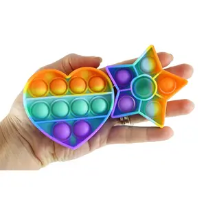 Rainbow Mini 3" Heart and Star Shapes Bubble Pop Fidget Toy: Set of 12 Random Shapes (1 Dozen)