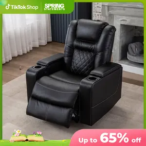 [SpringStatements] Ebello Power Electric Recliner Chair with USB Ports and Cup Holders Leather Home Theater Seating, Living Room Chair Black