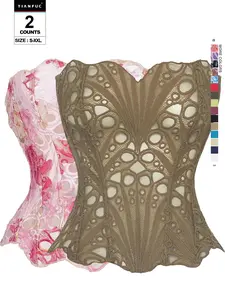 TIANFUC Women's Random Pattern Lace Up Shapewear Tube Top, Elegant Contrast Lace Corset Top, Tummy Control Shapewear for Women, Compression, Underwear, Womenswear