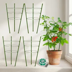 Plant stick Support Cage, 4Pcs Stackable Tomato Cage for Garden 18inch Adjustable Resuable Plant Climbing Support Frame Plant Cage for Growing Vegetables Flowers and Fruits (with 20m Cable Tie and Label) extension pole