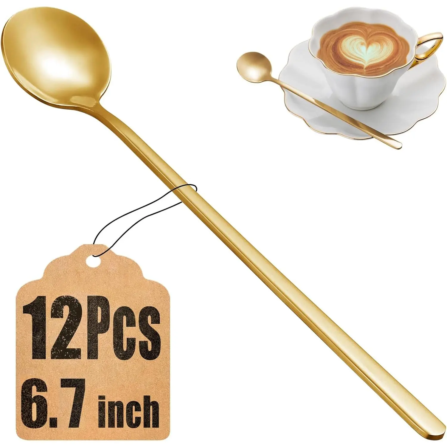 12 count Coffee Spoons Set, 6.7"   Spoons Long Handle, Stirring Spoons,  Small Teaspoons, Stainless Steel  Spoons, Long Spoons for Stirring,  Espresso Spoons, Coffee Bar Accessories