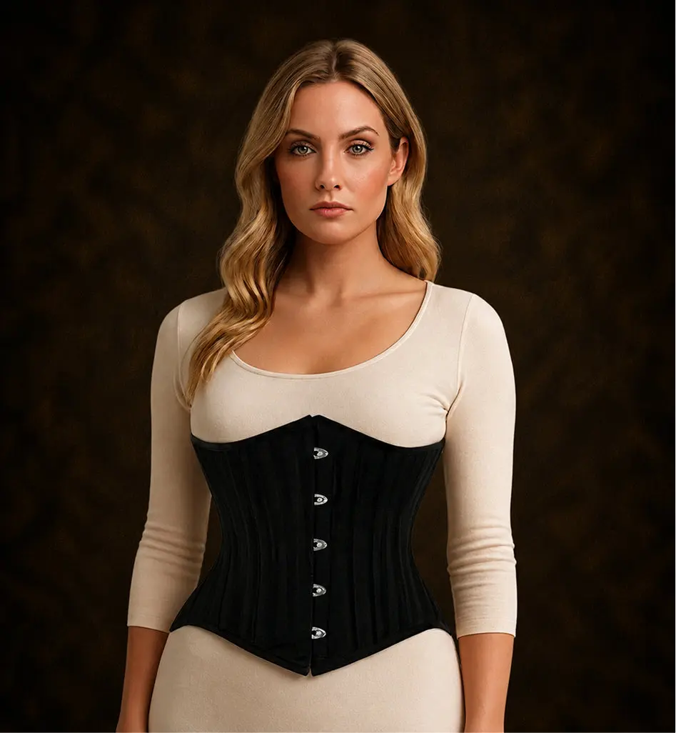 Black Cotton Steel Boned Waist Training Corset