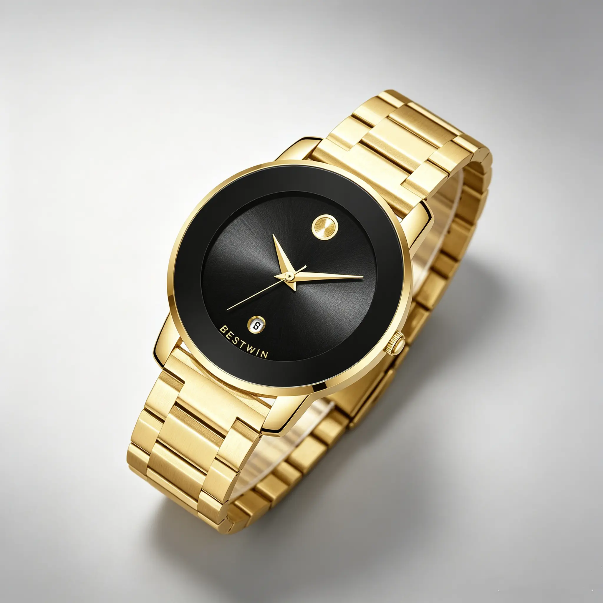 Gentleman's Round Analog Quartz Watch, Ultra-Thin Gold Black Stainless Steel Dress Watch with Calendar Display, Adjustable & Water Resistant, Casual Business Wristwatch, Quartz Wristwatch, Alloy