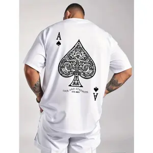 [100% Cotton] Cotton Short Sleeve  T-Shirt Soft Polyester Blend Ace Of Spades Poker Print Casual T-Shirt - Crew Neck, Short Sleeve, Machine Washable Men'S T-Shirt For Men And Women