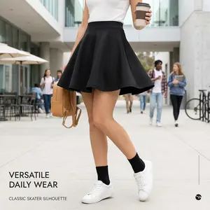 Women's Stretchy Flare Mini Skater Skirt - Basic Versatile Casual A-Line Skirt with Elastic Waistband Perfect for Daily Wear, Party, and Plus Size XS to 3XL