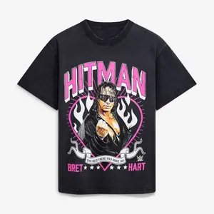 Men's Ripple Junction Black Bret Hart Vintage Hit Man Graphic T-Shirt ,Vintage WW.E Graphics Tee, Gift for Men And Women