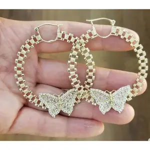 10k Pink Butterfly Earrings, 10k Hoop Earrings, 10k Butterfly Hoop Earrings, 10k Butterfly Hoop. 10k Presidential link Flat Hoop