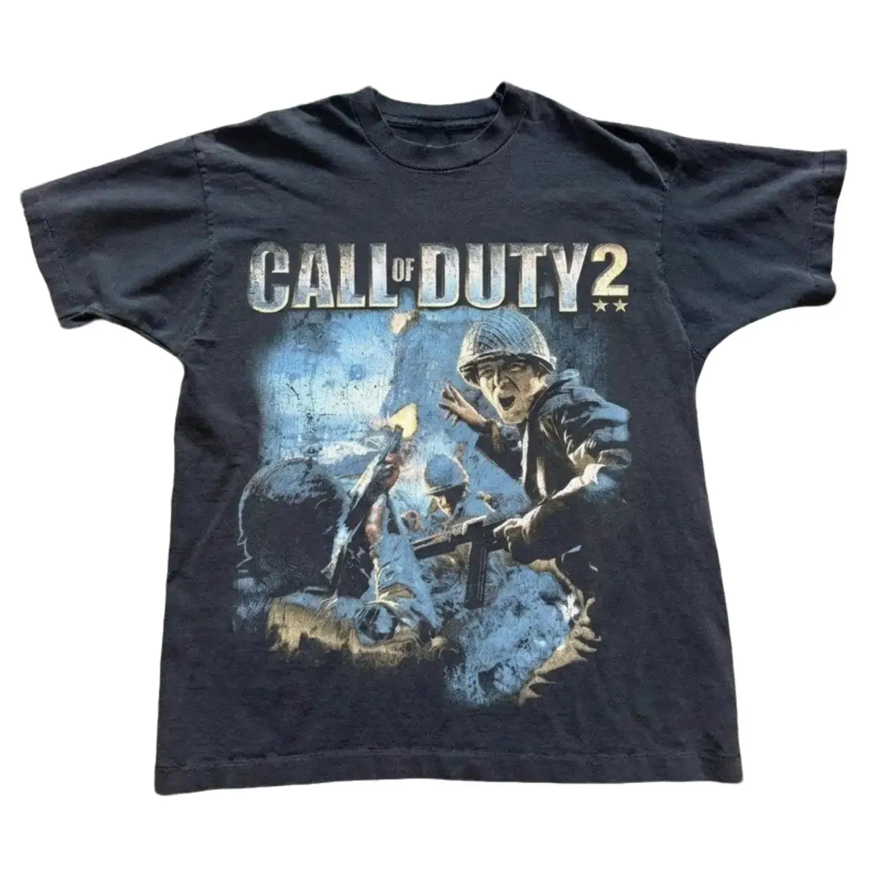 Call Of Duty 2 T-Shirt, Vintage War Game Graphic Tee, WWII Soldier Gamer Shirt, Black Cotton Military Fan Tee, Unisex Gaming Shirt