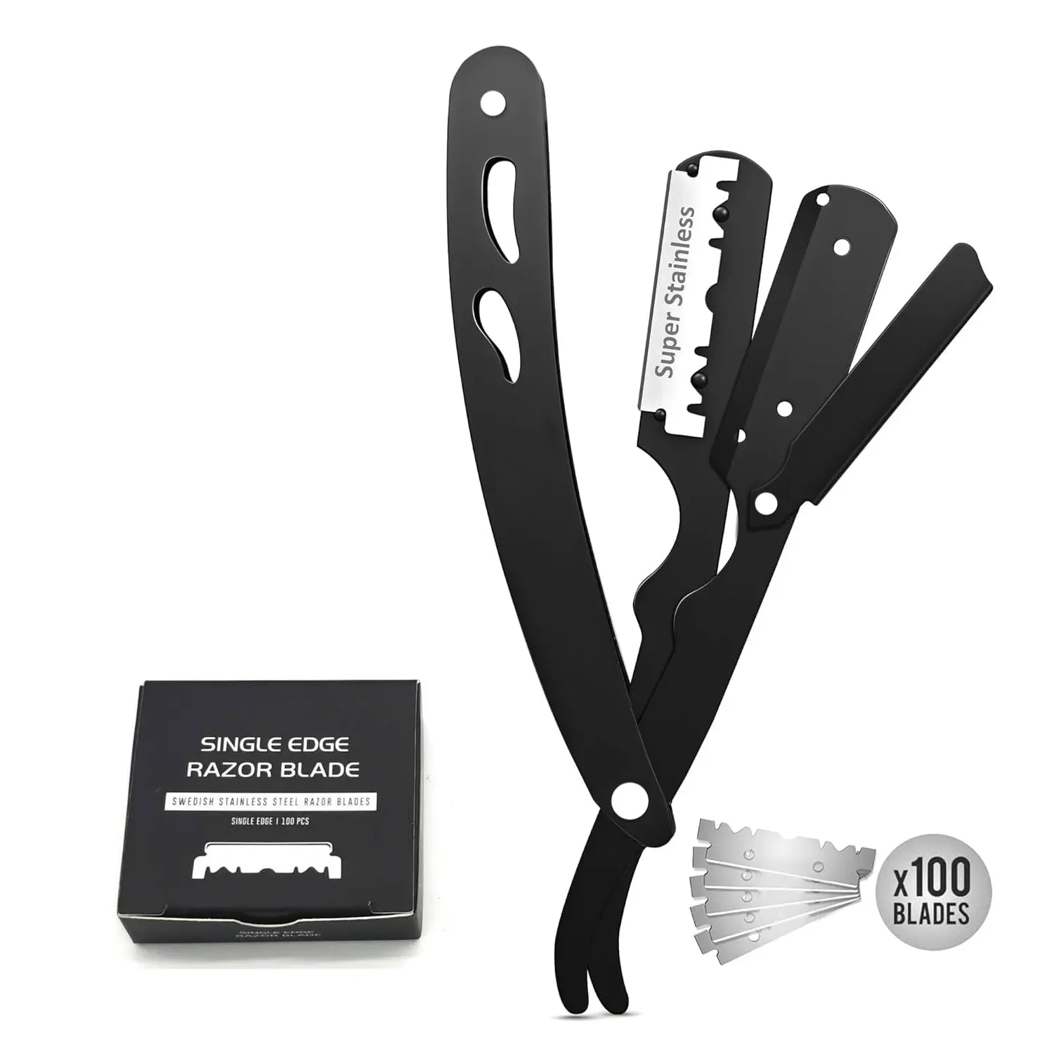 Professional Men's Straight Razor - Barber Straight Edge Razor with 100 Razorblades, Men's Accessories, Father’s Day Gift, Gifts for Him, Self Care Products, Manual Shaver, Hair Shaving Tool, Razors