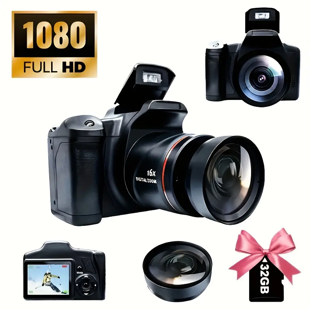 Weatherproof Digital Camera with 2.4-Inch LCD, 16X Zoom, 1080P HD, 9.88mm Wide Angle Lens – Vlogging, Travel Essential for Beginner Gifters, Digital Cameras, Camera Digital