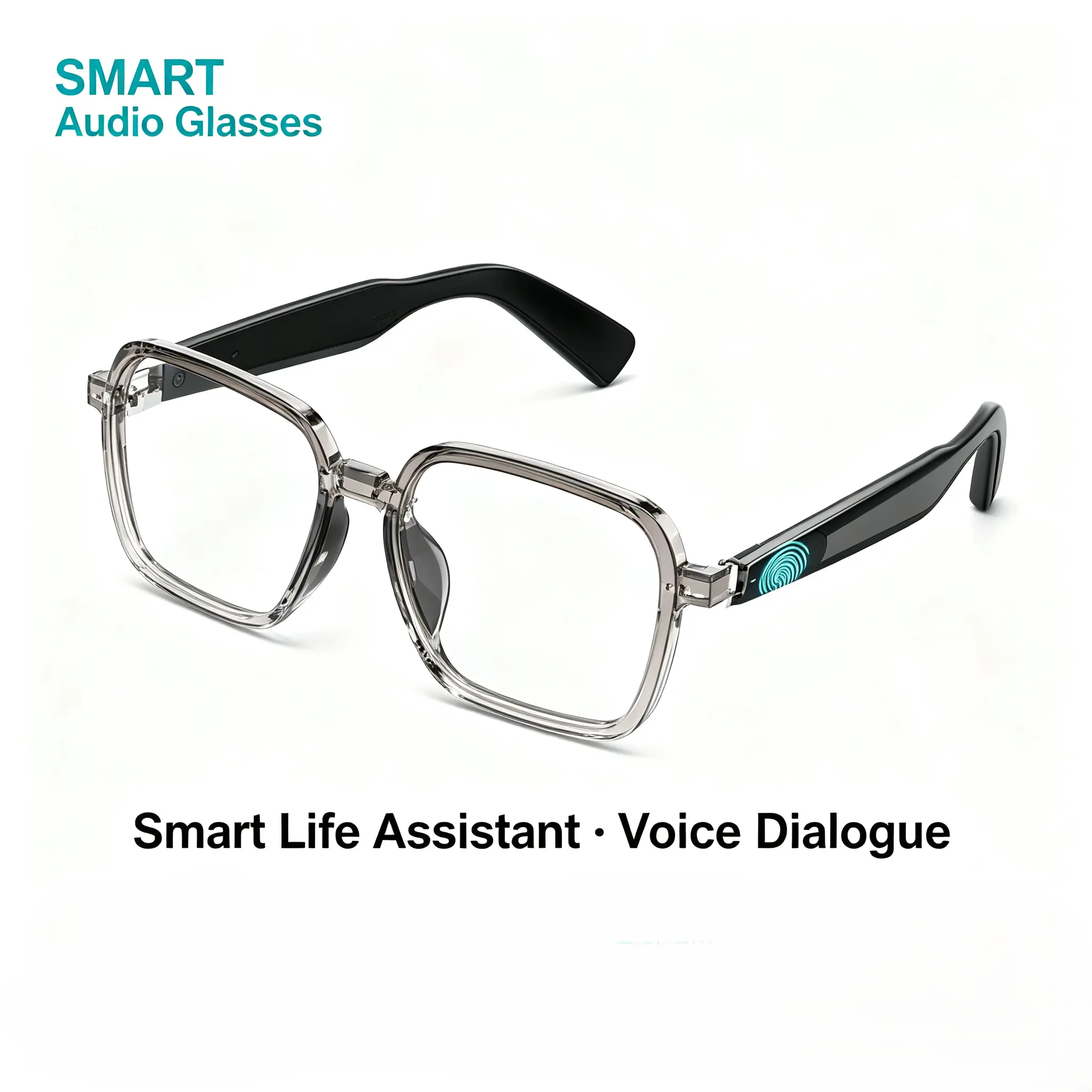 Unisex Adults' SG-22 Pro Transparent Frame Anti-Blue Light Wearable Smart Audio Glasses, Open-Ear Air Conduction Bluetooth 5.4 Eyewear, Touch Control Voice Assistant, IPX4 Sweatproof Rechargeable Type-C Charging Mobile Glasses for Music & Hands-Free Calls