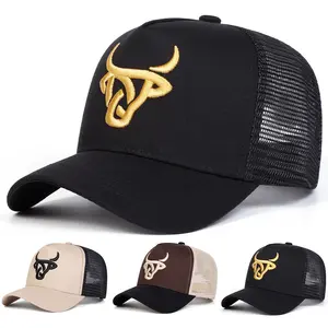 Unisex Bull Head Embroidered Baseball Cap Mesh Hat Outdoor Sport Adjustable Sunscreen Leisure Hat Spring Autumn Travel Tourism Beach Vacation