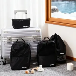 #outdoorfun YOUGGEL Compression Packing Cubes for Suitcases -4 Set With waterproof bag & expansion bag & x toiletry bag & shoe bag Travel Organizer FallFreshness Black Polyester Luggage Organizers for Efficient Packing