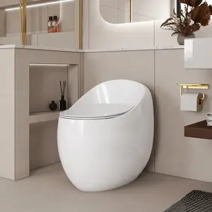 1-Piece 1.28 GPF Single Flush Egg Shape Toilet in Glossy White 1-Piece 1.28 GPF Single Flush Egg Shape Toilet in Glossy White