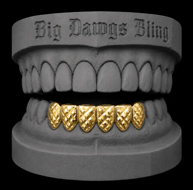 14K Gold Plated Lower Bottom Teeth Diamond Cut Grillz