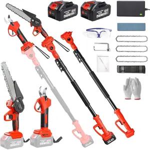4-in-1 Cordless Pole  & Pruning Shears Combo Kit, 21V Electric Tree Trimmer with 180? Rotating , 16ft Max Reach, 8"  & 2 x 4.0Ah   Brushless Tree Pruner