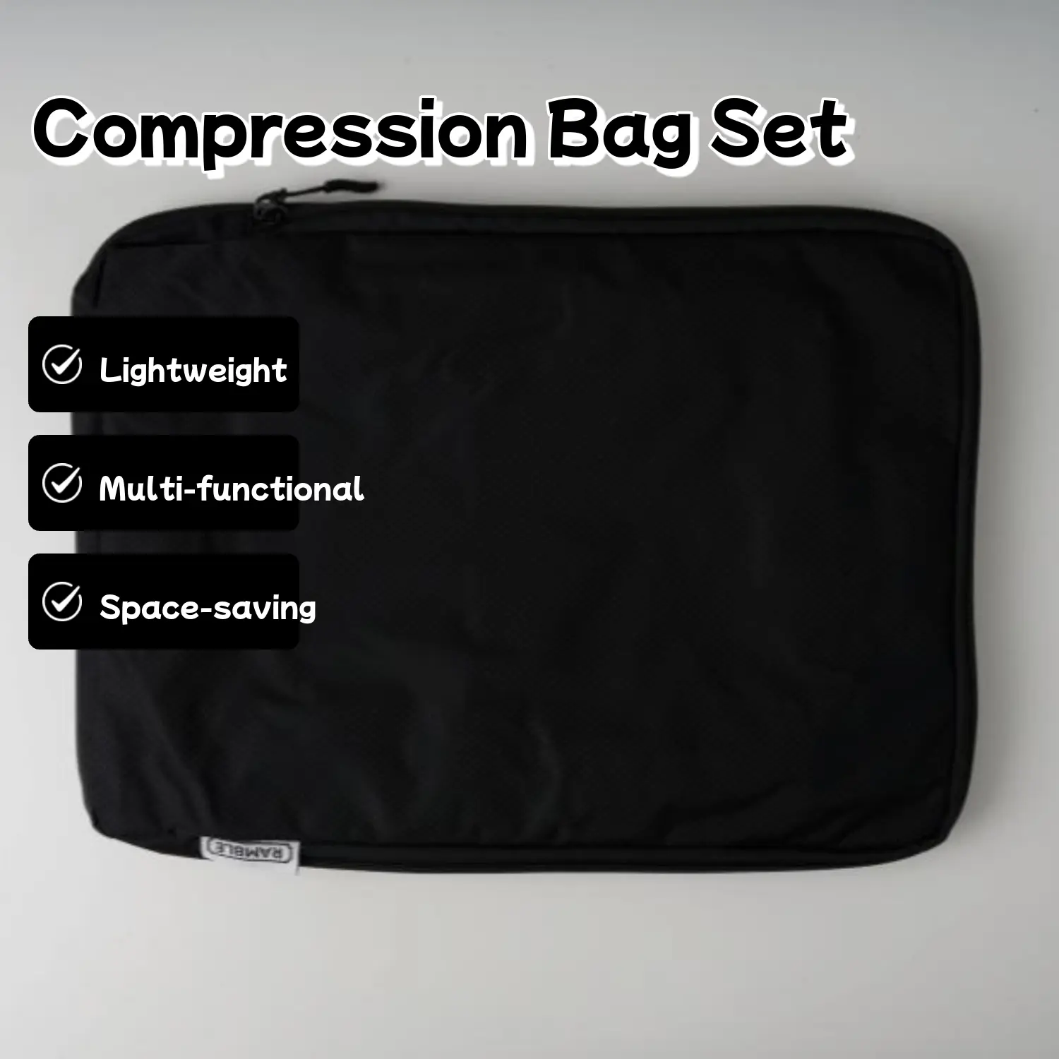 Ramble 3 Compression Bags Set for Travel - Small Medium Large Cubes with Built-In Compression Zipper for Space Saving Packing Cubes