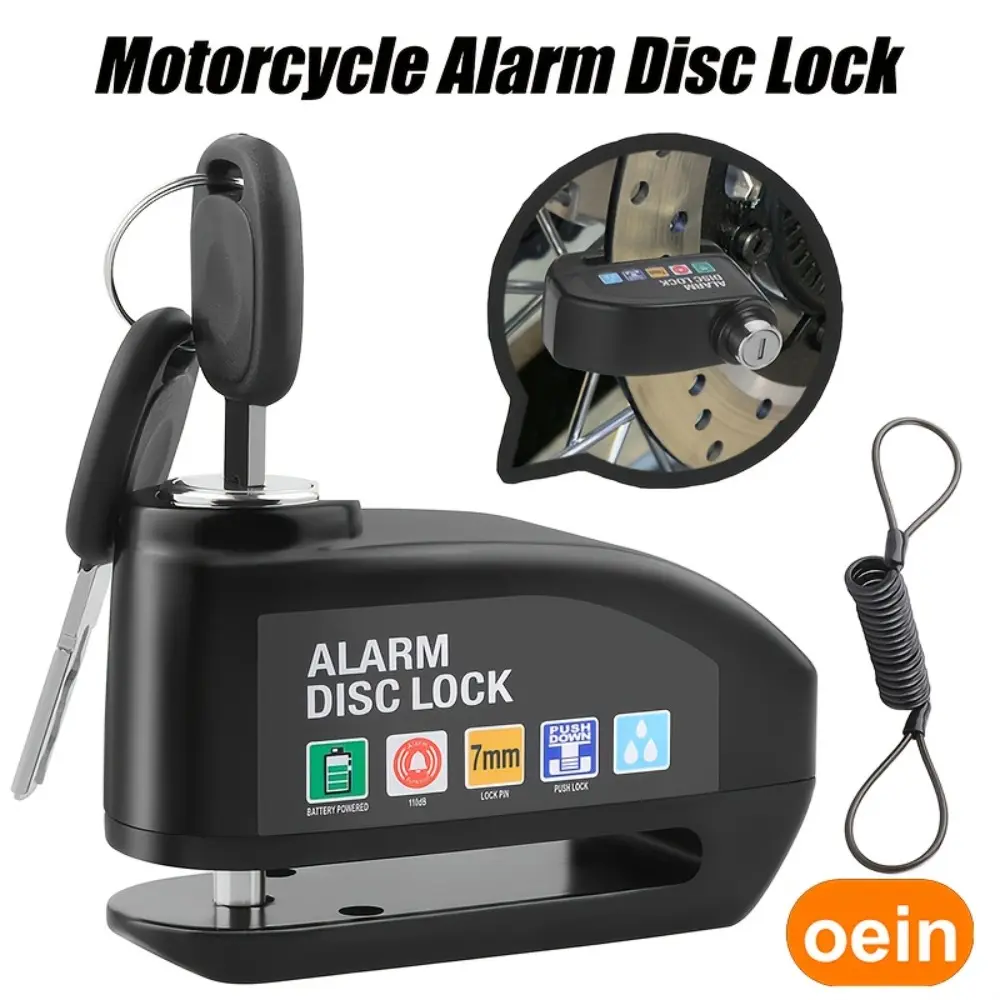 oein Loud Bike Security Lock, Disc Brake Lock, Top-Quality Motorcycle Lock, 110Db Alarm System, Vibration And Motion Detection, Expert Anti-Theft Features, User-Friendly And Portable, IP65 Rated