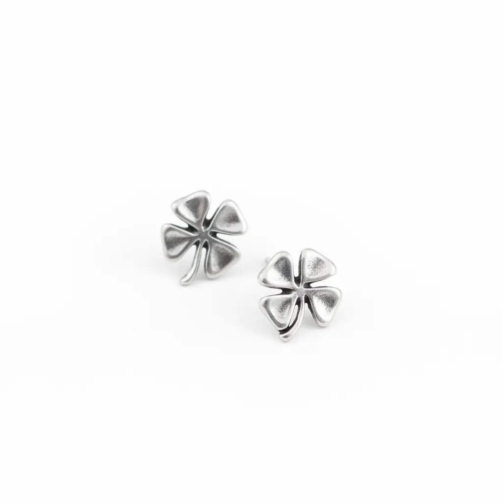 Four Leaf Clover Stud Earrings Oxidized 925 Sterling Silver 7.4mm