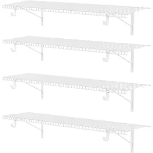 4 Pack Closet Shelves with Triangular Brackets, 4FT X 12IN Wall Mounted Wire Shelving Orgnizer for Closet, Laundry Room, Load Up to 150lb, White
