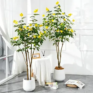 Blooming Flower Artificial Tree, Faux Blooming Flowers with Flower Pot, Artificial Handmade Blooming Trees for Indoor Outdoor Home Office