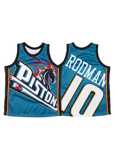 Dennis Rodman #10 Detroit Basketball Jersey Teal Blue Fire Horse Retro Graphic Breathable Mesh Sleeveless for Rodman Fans Collectors & Streetwear Enthusiasts Quick-drying sports basketball vest jersey