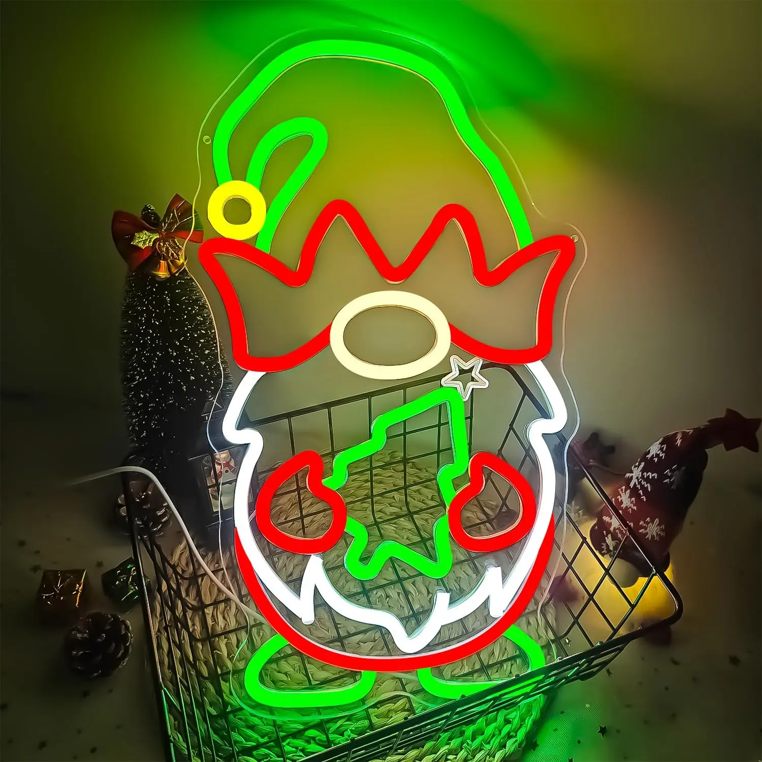 1pc Christmas Grinch Neon Light, Wall Mounted LED Adjustable Neon Signs for Xmas Decorations,  Holiday Atmosphere Home Office Shop Window Decor, Christmas Gift
