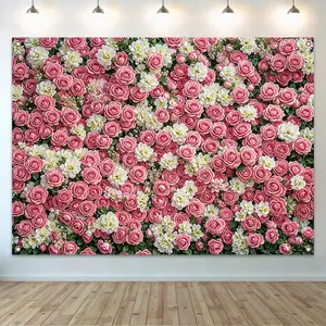 Rose Pattern Wall Backdrop, 1 Count Romantic Rose Pattern Wall Decor, Wall Hanging Banner for Wedding Birthday Party Decoration, Ornaments, Flowers Pattern, Home, Wedding Arch Backdrop