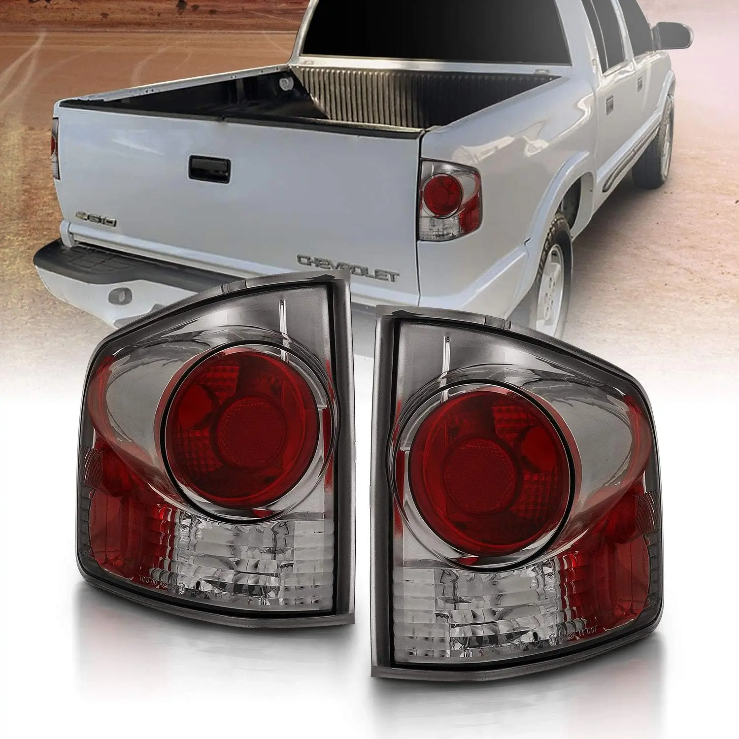 AmeriLite for 94-04 Chevy S-10 / GMC Sonoma / 96-00 Isuzu Hombre Smoke Replacement Brake Lamp Tail Lights Assembly Set - Passenger and Driver Side