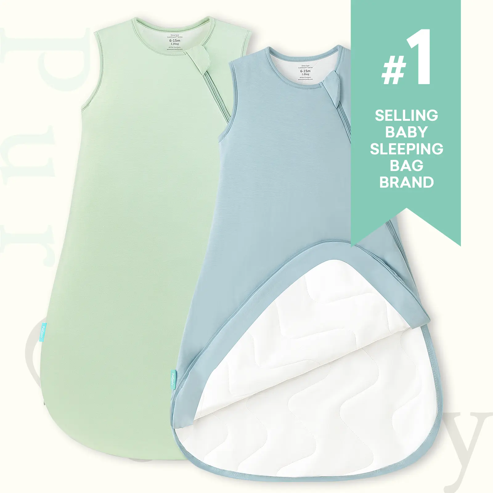 PurComfy 2-pack Bamboo Baby Sleep Sack 0.5/1.0/2.5 TOG, Premium Soft Wearable Sleepwear, 2-Way Safe Zipper Sleepsacks, Easy Care, For NewBorn Baby 0-24 Months