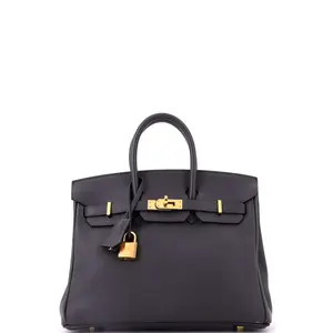 Pre-owned HERMÈS Leather Top Handle Bags Hermes Birkin Handbag Grey Jonathan with Gold Hardware 25 by Rebag