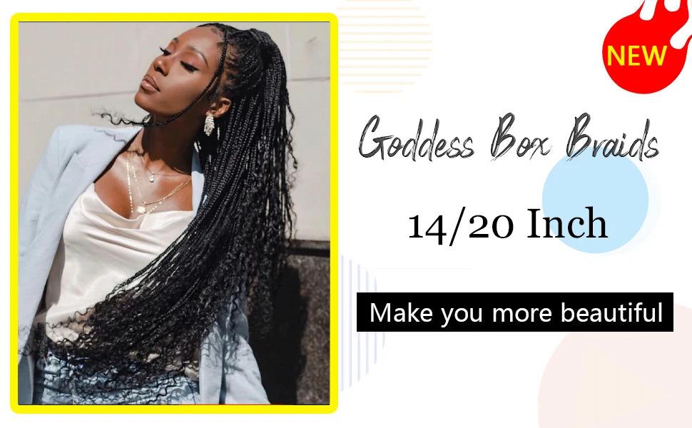 Goddess Boho Box Braids Crochet Hair With Curly Ends 1PCS Synthetic Pre Looped Crochet Box Braiding Hair Extensions for Women