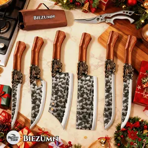 7-piece thickened stainless steel hammered kitchen set / professional kitchen , wear-resistant and durable chef's , cooking ingredient cutting Multicolor Knife Set with super sharp knife High Carbon Steel Butcher