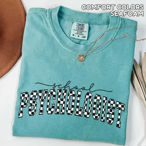Comfort Colors Checkered School Psychologist Shirt School Psych TShirt  School Psychologist Gift Retro Matching Group Psych Tee Fit Light Top Womenswear