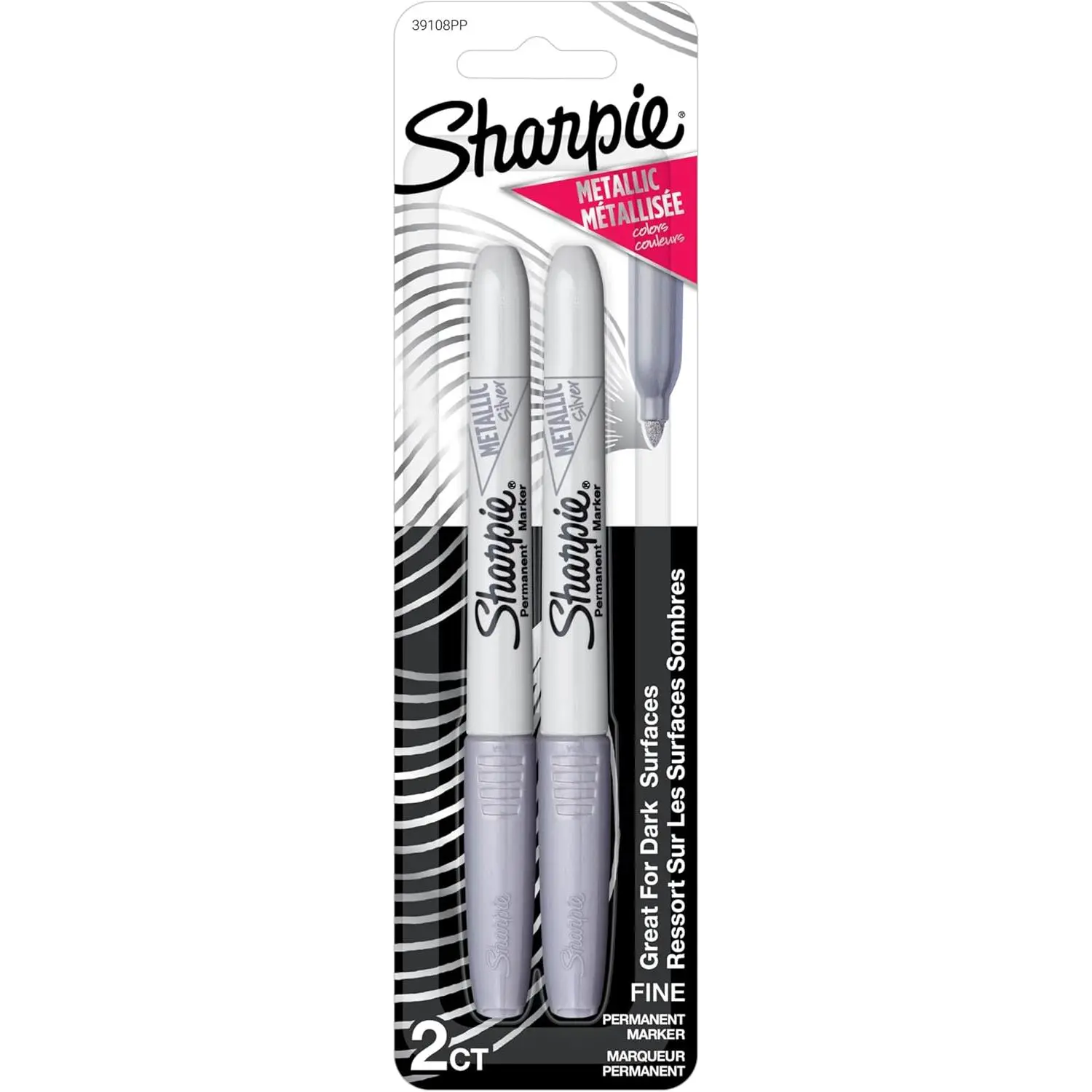 Sharpie Metallic Permanent Markers, Fine Point, Silver, 2 Count - For Black Paper or Dark Surfaces, Arts & Crafts, Posters
