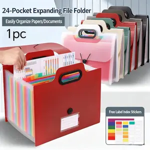 Portable 24 Pocket File Organizer, Waterproof PP Plastic Expandable Folder with Elastic Closure, Ideal for School and Office, Large Capacity, Efficient Document Sorting, Folders for Documents
