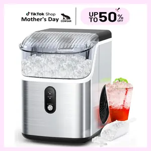 COWSAR Nugget Ice Maker Countertop, Soft Chewable Nugget Ice Cubes Machine, One-Button Quick Ice Making 34Lbs/Day, Self-Cleaning, Portable Stainless Steel Ice Machine