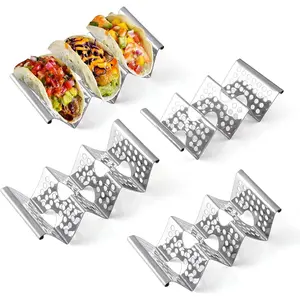 Taco Holders Set of 4, Taco Stand, Stainless Steel Taco Holder, Each Can Hold 3 Tortillas, with Easy-Access Handle, Fits Microwave, Air Fryer and Oven