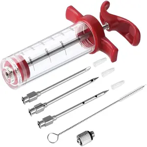 Meat Injector Syringe 3 Marinade Injector Needles for BBQ Grill Premium Portable Turkey Injector Kit for Smoker Marinade Injectors for Meats 1oz Large Capacity 1 Brush Easy to Use & Clean Red